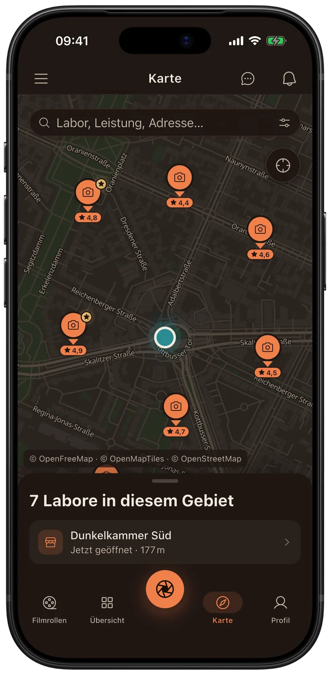 Pellicas Karte der Fotolabore in deiner Nähe, mit Community-Bewertungen